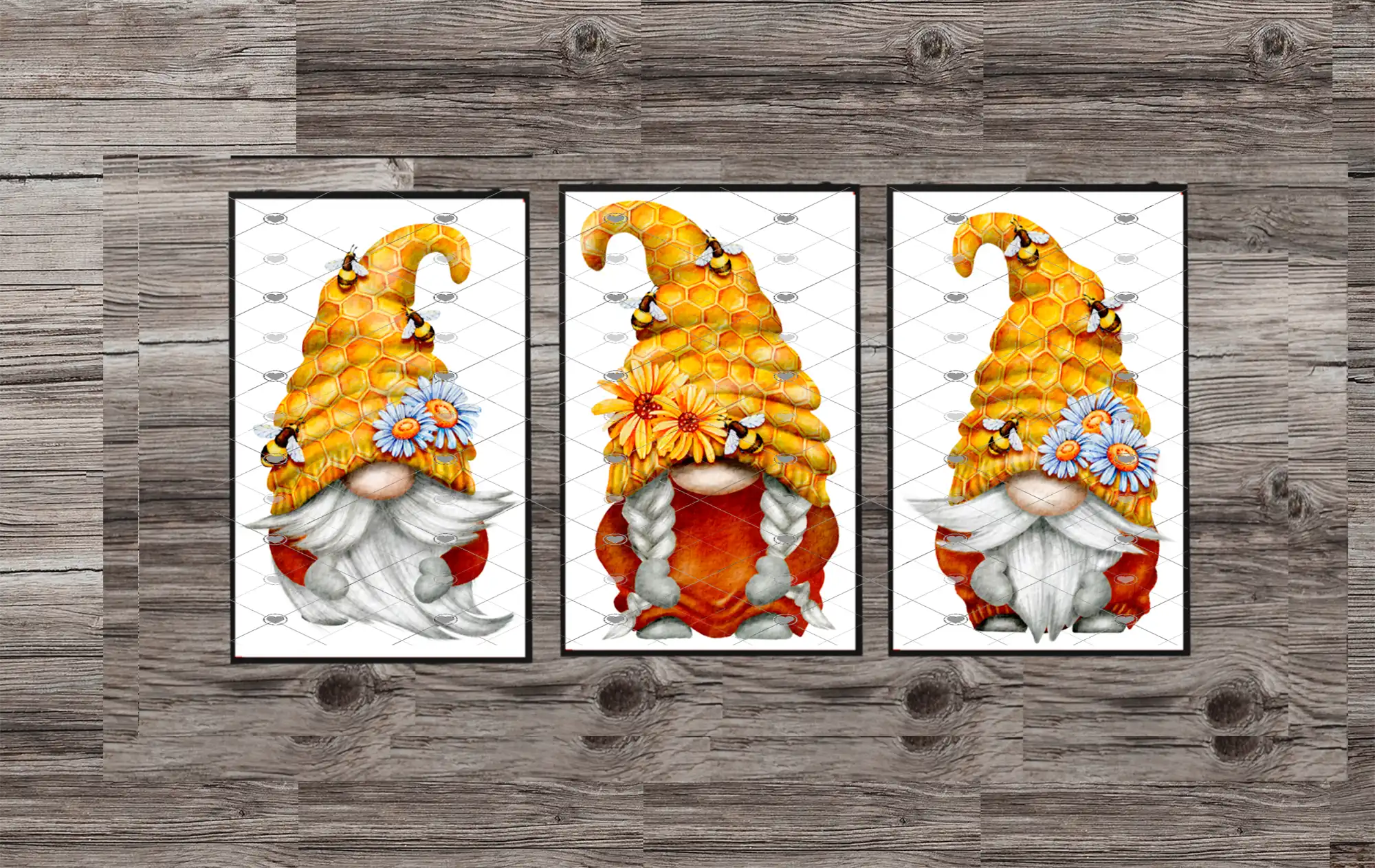 Bee Trio Gnome Prints, Set Of 3 Gonk Prints